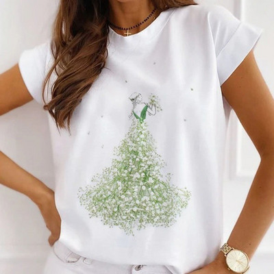 Meiteņu T-krekli ar rožu apdruku Sieviešu vasaras grafikas T-krekli Smieklīgi krekli sievietēm Tkrekli ar brīvu apkakli Harajuku topi