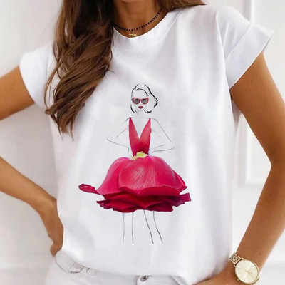 Meiteņu T-krekli ar rožu apdruku Sieviešu vasaras grafikas T-krekli Smieklīgi krekli sievietēm Tkrekli ar brīvu apkakli Harajuku topi