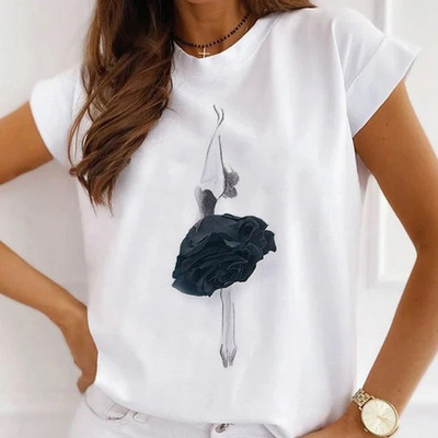 Meiteņu T-krekli ar rožu apdruku Sieviešu vasaras grafikas T-krekli Smieklīgi krekli sievietēm Tkrekli ar brīvu apkakli Harajuku topi