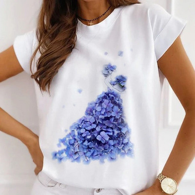 Meiteņu T-krekli ar rožu apdruku Sieviešu vasaras grafikas T-krekli Smieklīgi krekli sievietēm Tkrekli ar brīvu apkakli Harajuku topi