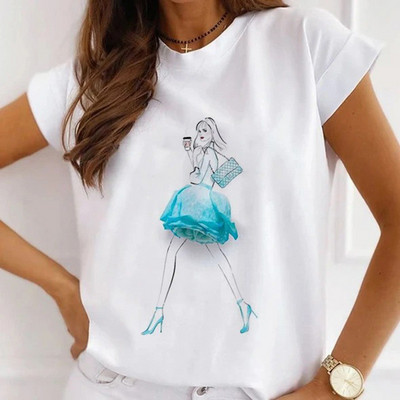 Meiteņu T-krekli ar rožu apdruku Sieviešu vasaras grafikas T-krekli Smieklīgi krekli sievietēm Tkrekli ar brīvu apkakli Harajuku topi