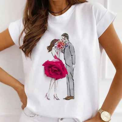 Meiteņu T-krekli ar rožu apdruku Sieviešu vasaras grafikas T-krekli Smieklīgi krekli sievietēm Tkrekli ar brīvu apkakli Harajuku topi