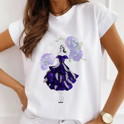 Meiteņu T-krekli ar rožu apdruku Sieviešu vasaras grafikas T-krekli Smieklīgi krekli sievietēm Tkrekli ar brīvu apkakli Harajuku topi