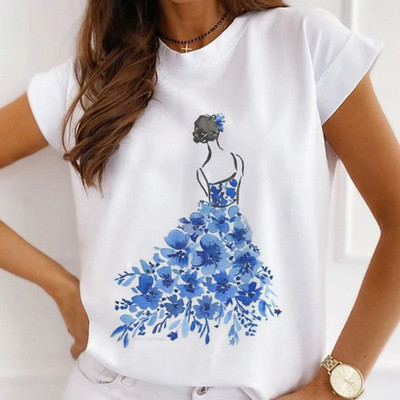 Meiteņu T-krekli ar rožu apdruku Sieviešu vasaras grafikas T-krekli Smieklīgi krekli sievietēm Tkrekli ar brīvu apkakli Harajuku topi