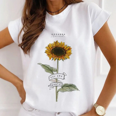 Meiteņu T-krekli ar rožu apdruku Sieviešu vasaras grafikas T-krekli Smieklīgi krekli sievietēm Tkrekli ar brīvu apkakli Harajuku topi