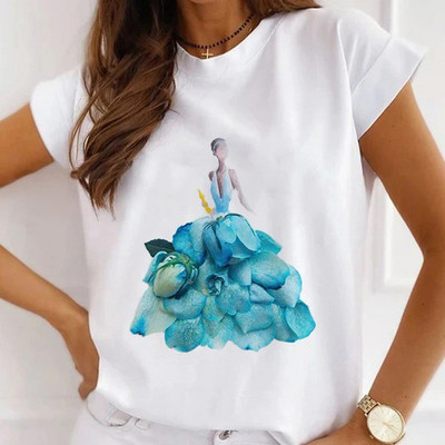 Meiteņu T-krekli ar rožu apdruku Sieviešu vasaras grafikas T-krekli Smieklīgi krekli sievietēm Tkrekli ar brīvu apkakli Harajuku topi