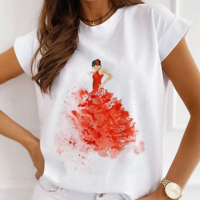 Meiteņu T-krekli ar rožu apdruku Sieviešu vasaras grafikas T-krekli Smieklīgi krekli sievietēm Tkrekli ar brīvu apkakli Harajuku topi