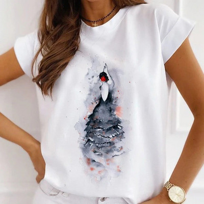 Meiteņu T-krekli ar rožu apdruku Sieviešu vasaras grafikas T-krekli Smieklīgi krekli sievietēm Tkrekli ar brīvu apkakli Harajuku topi