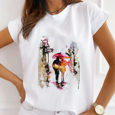 Meiteņu T-krekli ar rožu apdruku Sieviešu vasaras grafikas T-krekli Smieklīgi krekli sievietēm Tkrekli ar brīvu apkakli Harajuku topi