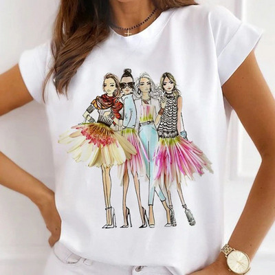 Meiteņu T-krekli ar rožu apdruku Sieviešu vasaras grafikas T-krekli Smieklīgi krekli sievietēm Tkrekli ar brīvu apkakli Harajuku topi