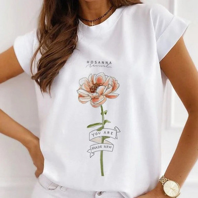 Meiteņu T-krekli ar rožu apdruku Sieviešu vasaras grafikas T-krekli Smieklīgi krekli sievietēm Tkrekli ar brīvu apkakli Harajuku topi