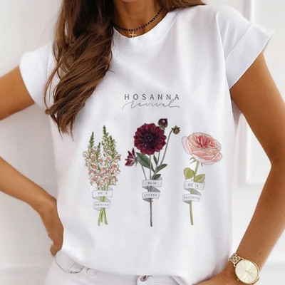 Meiteņu T-krekli ar rožu apdruku Sieviešu vasaras grafikas T-krekli Smieklīgi krekli sievietēm Tkrekli ar brīvu apkakli Harajuku topi