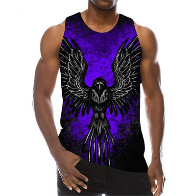 Ujjatlan férfi állati sas mintás felsők nyári utcai ruházat 3D nyomtatás férfi mellény 6XL molett férfi ruházat alkalmi felső