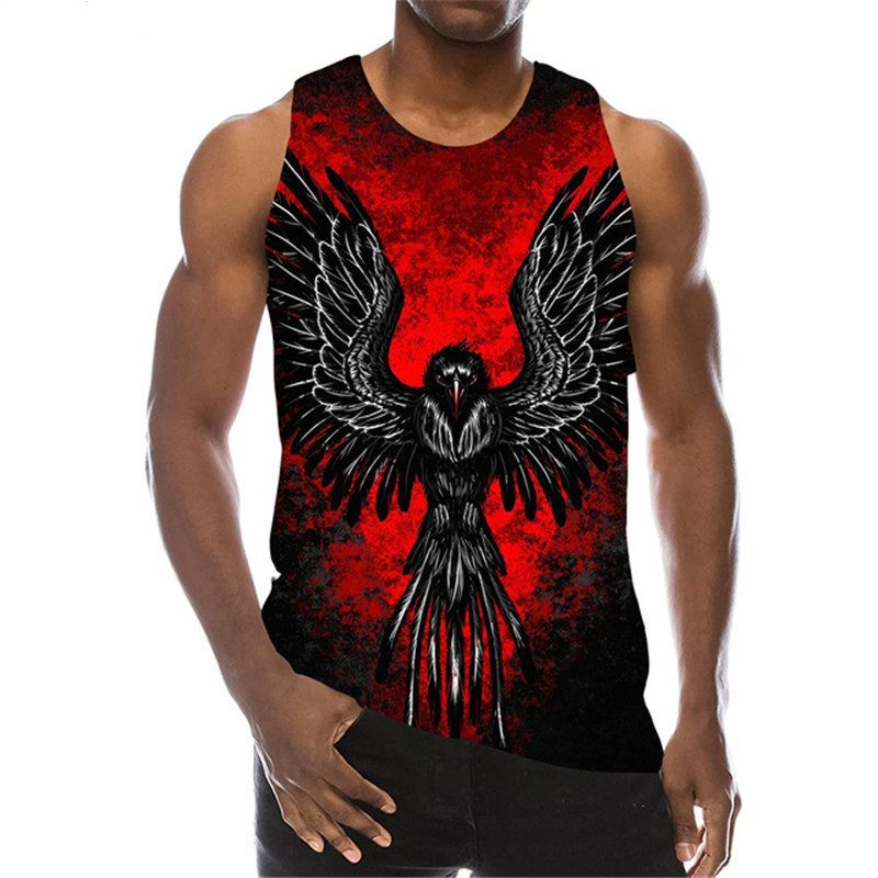 Ujjatlan férfi állati sas mintás felsők nyári utcai ruházat 3D nyomtatás férfi mellény 6XL molett férfi ruházat alkalmi felső