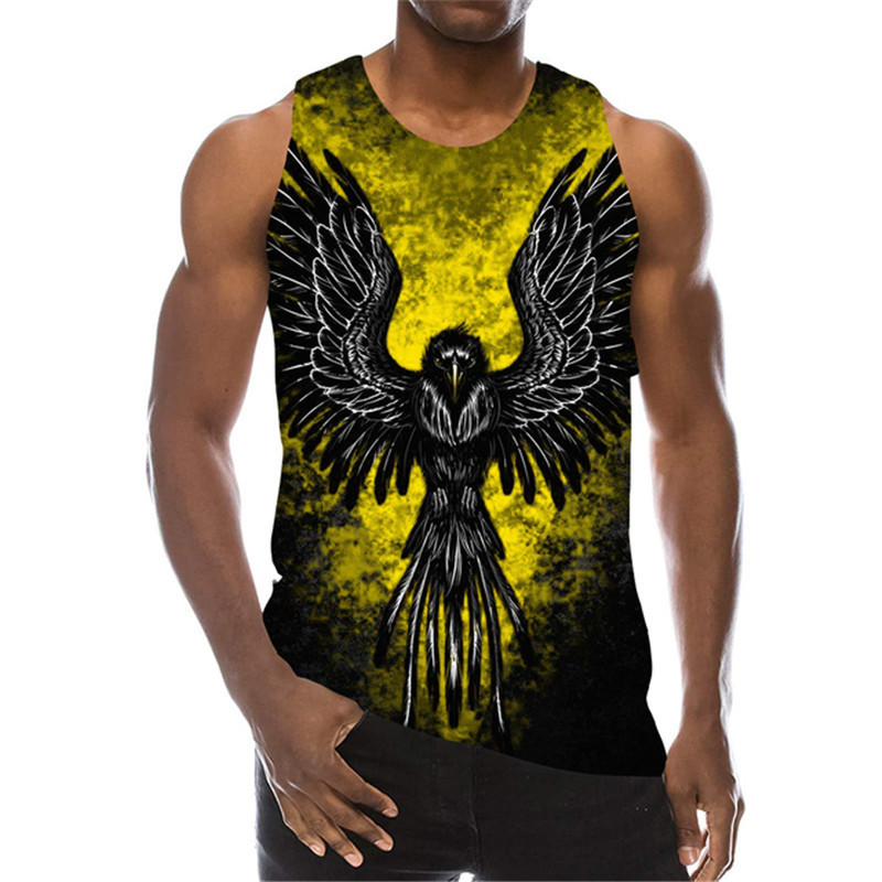 Ujjatlan férfi állati sas mintás felsők nyári utcai ruházat 3D nyomtatás férfi mellény 6XL molett férfi ruházat alkalmi felső