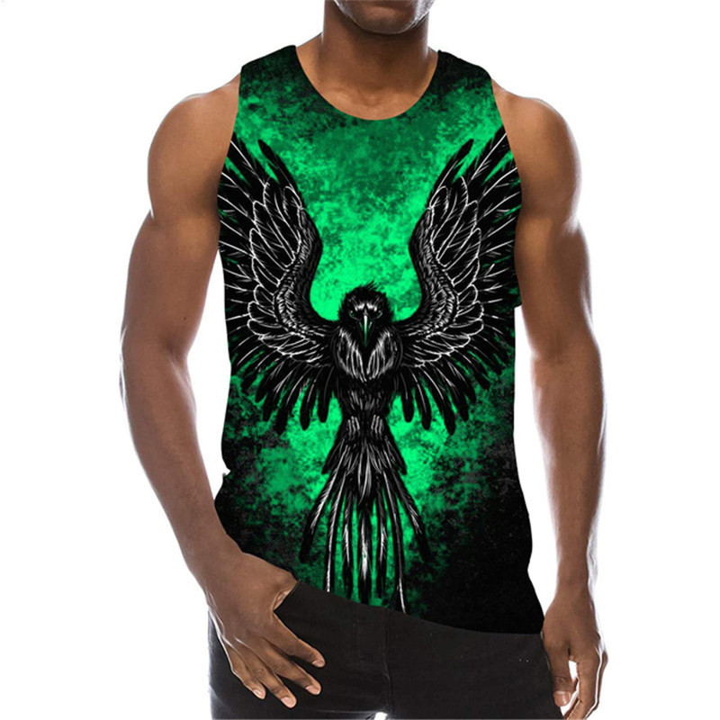 Ujjatlan férfi állati sas mintás felsők nyári utcai ruházat 3D nyomtatás férfi mellény 6XL molett férfi ruházat alkalmi felső