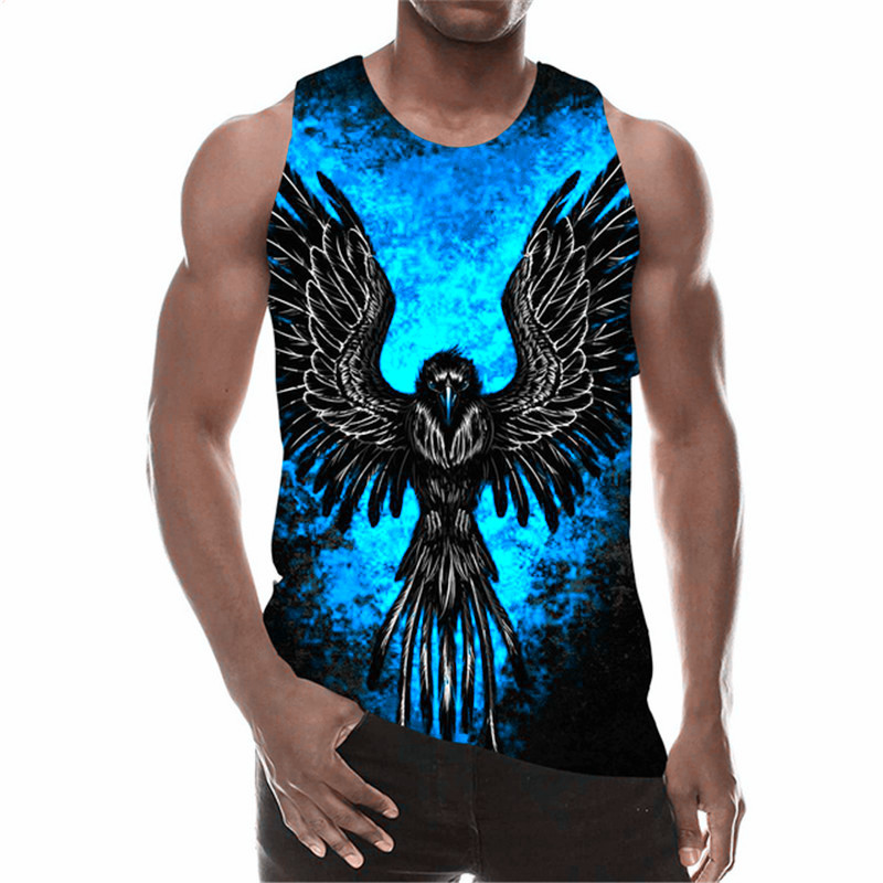 Ujjatlan férfi állati sas mintás felsők nyári utcai ruházat 3D nyomtatás férfi mellény 6XL molett férfi ruházat alkalmi felső