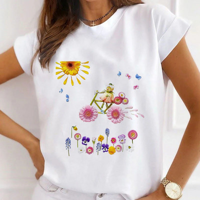 Fasion Women Loose Tee Μπλουζάκια 100% Modal Κοντό μανίκι Wine Coffee Flower Print Γυναικεία T-Shirts Καλοκαιρινό Νέο Γυναικείο Casual Tshirt