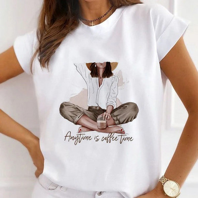 Fasion Women Loose Tee Μπλουζάκια 100% Modal Κοντό μανίκι Wine Coffee Flower Print Γυναικεία T-Shirts Καλοκαιρινό Νέο Γυναικείο Casual Tshirt