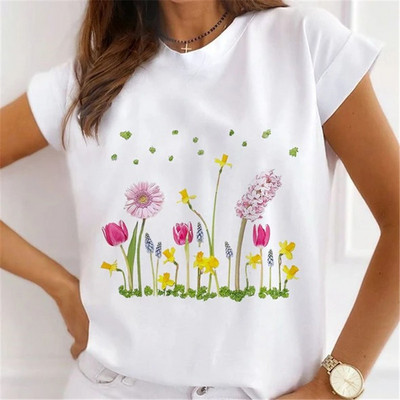 Fasion Women Loose Tee Μπλουζάκια 100% Modal Κοντό μανίκι Wine Coffee Flower Print Γυναικεία T-Shirts Καλοκαιρινό Νέο Γυναικείο Casual Tshirt