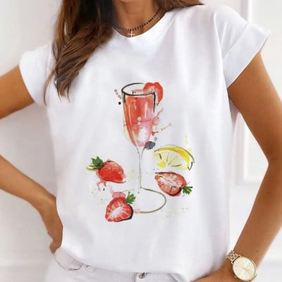 Fasion Women Loose Tee Μπλουζάκια 100% Modal Κοντό μανίκι Wine Coffee Flower Print Γυναικεία T-Shirts Καλοκαιρινό Νέο Γυναικείο Casual Tshirt