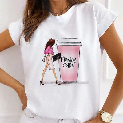 Fasion Women Loose Tee Μπλουζάκια 100% Modal Κοντό μανίκι Wine Coffee Flower Print Γυναικεία T-Shirts Καλοκαιρινό Νέο Γυναικείο Casual Tshirt