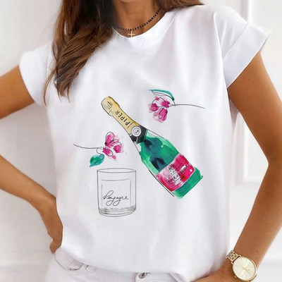 Fasion Women Loose Tee Μπλουζάκια 100% Modal Κοντό μανίκι Wine Coffee Flower Print Γυναικεία T-Shirts Καλοκαιρινό Νέο Γυναικείο Casual Tshirt