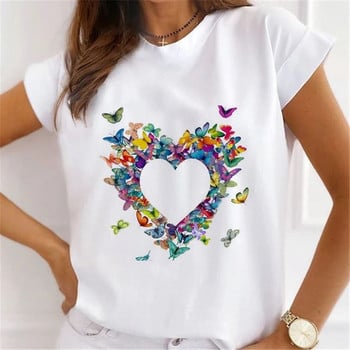 Μόδα Heart Butterfly Flower Balloon T-Shirts Καλοκαιρινό γραφικό μπλουζάκι Αστείο πουκάμισο Γυναικείο Tshirt Loose Crew Neck Harajuku Tops