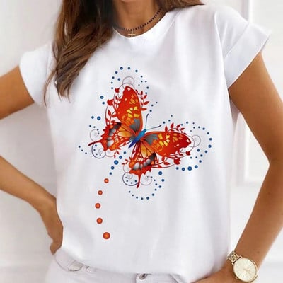 Modes sirds tauriņš, zieds ar balonu apdruku T-krekli vasaras grafiski T-krekli Smieklīgi krekls Sieviešu Tkrekls ar brīvu apkakli Harajuku topi