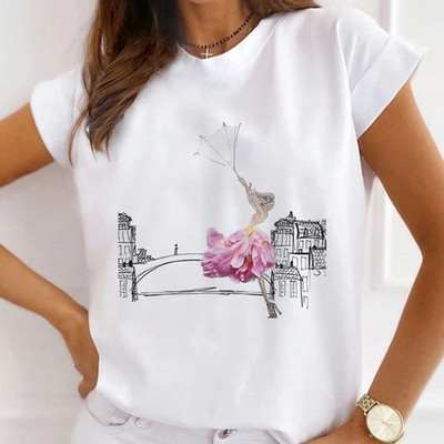 Modes sirds tauriņš, zieds ar balonu apdruku T-krekli vasaras grafiski T-krekli Smieklīgi krekls Sieviešu Tkrekls ar brīvu apkakli Harajuku topi