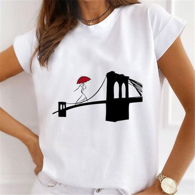 Νέα καλοκαιρινά εμπριμέ γυναικεία μπλουζάκια Γυναικεία φαρδιά μπλουζάκια Flower Ballerina Heart Graphic O λαιμόκοψη κοντομάνικα μπλουζάκια