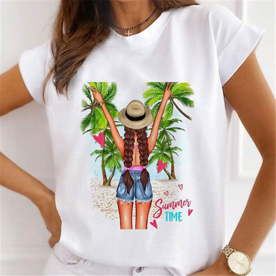 Νέα καλοκαιρινά εμπριμέ γυναικεία μπλουζάκια Γυναικεία φαρδιά μπλουζάκια Flower Ballerina Heart Graphic O λαιμόκοψη κοντομάνικα μπλουζάκια