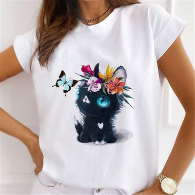 Νέα καλοκαιρινά εμπριμέ γυναικεία μπλουζάκια Γυναικεία φαρδιά μπλουζάκια Flower Ballerina Heart Graphic O λαιμόκοψη κοντομάνικα μπλουζάκια