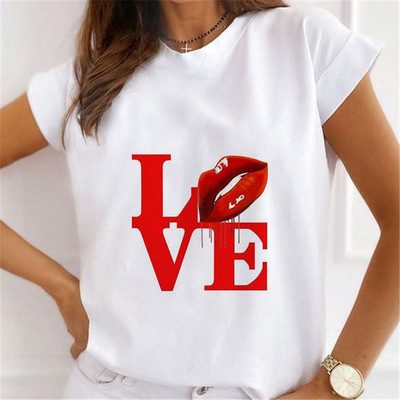 Νέα καλοκαιρινά εμπριμέ γυναικεία μπλουζάκια Γυναικεία φαρδιά μπλουζάκια Flower Ballerina Heart Graphic O λαιμόκοψη κοντομάνικα μπλουζάκια