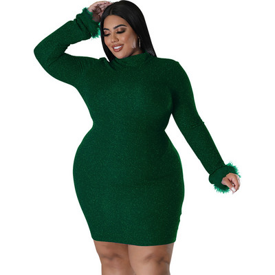 QFAF lielizmēra spalvu apakšmala ar garām piedurknēm Bodycon Midi mini kleitas sievietēm 2022. gada rudens ziemas seksīgai ballītei sieviešu izlaiduma kleita