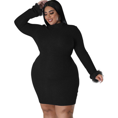 QFAF lielizmēra spalvu apakšmala ar garām piedurknēm Bodycon Midi mini kleitas sievietēm 2022. gada rudens ziemas seksīgai ballītei sieviešu izlaiduma kleita