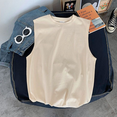 Vasaras, 100% kokvilnas, vīriešu vienkrāsains T-krekls bez piedurknēm treniņiem Fitness Singlets Sporta veste O veida kakla elpojošs apakškrekls