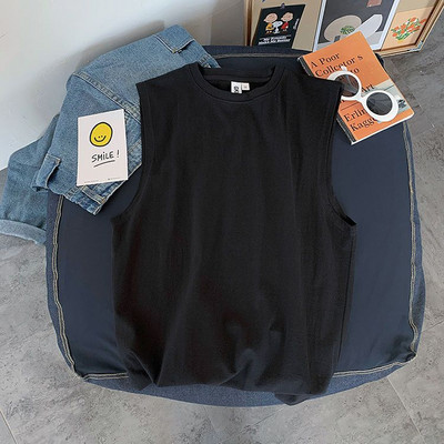 Vasaras, 100% kokvilnas, vīriešu vienkrāsains T-krekls bez piedurknēm treniņiem Fitness Singlets Sporta veste O veida kakla elpojošs apakškrekls