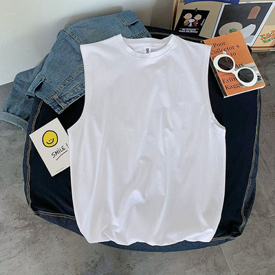 Vasaras, 100% kokvilnas, vīriešu vienkrāsains T-krekls bez piedurknēm treniņiem Fitness Singlets Sporta veste O veida kakla elpojošs apakškrekls