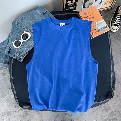 Vasaras, 100% kokvilnas, vīriešu vienkrāsains T-krekls bez piedurknēm treniņiem Fitness Singlets Sporta veste O veida kakla elpojošs apakškrekls