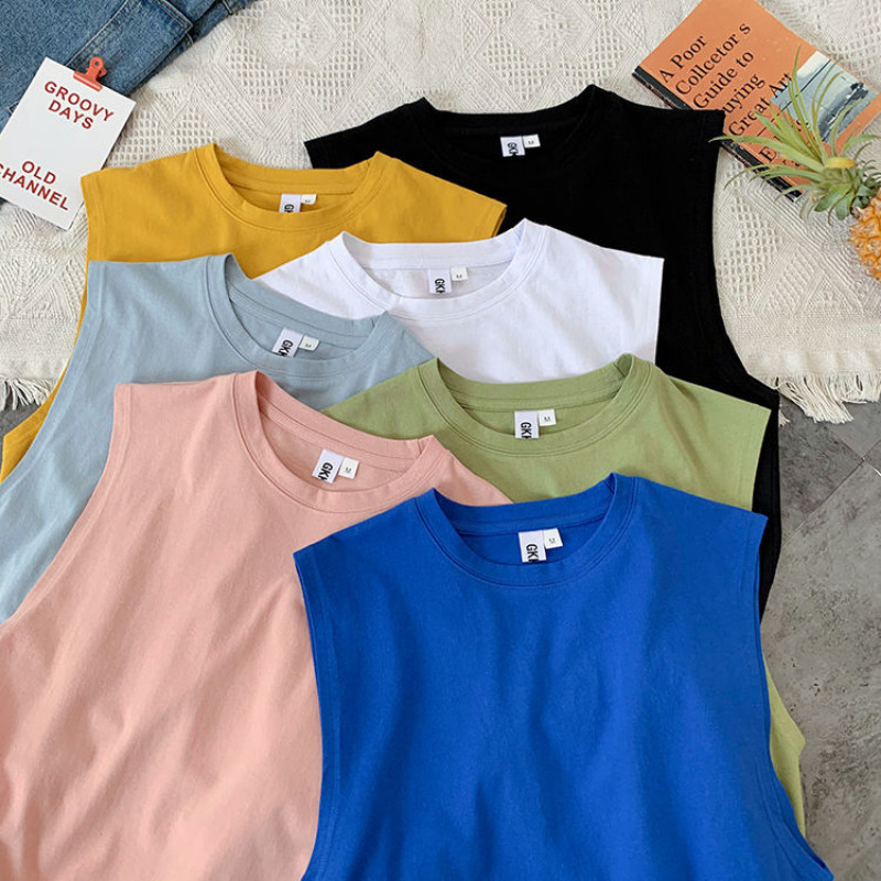 Vasaras, 100% kokvilnas, vīriešu vienkrāsains T-krekls bez piedurknēm treniņiem Fitness Singlets Sporta veste O veida kakla elpojošs apakškrekls