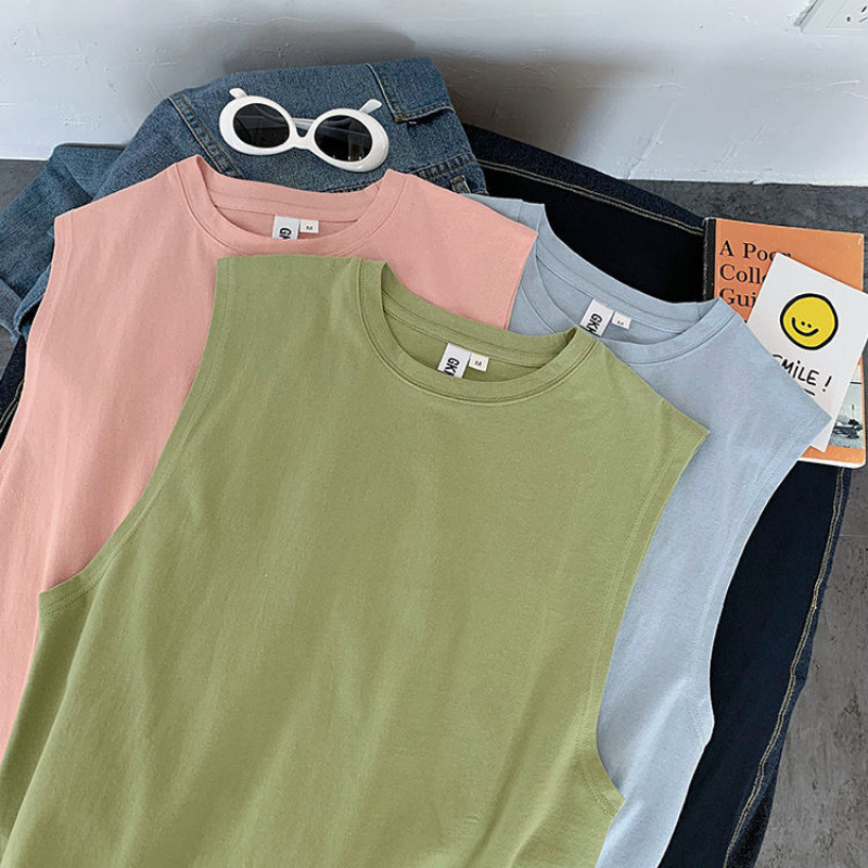 Vasaras, 100% kokvilnas, vīriešu vienkrāsains T-krekls bez piedurknēm treniņiem Fitness Singlets Sporta veste O veida kakla elpojošs apakškrekls