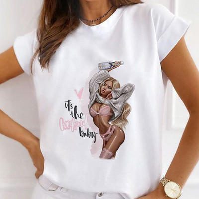 Jauni vasaras apdrukas sieviešu Tkrekli Sieviešu brīvi topi ar ziediem tauriņiem, sirds lūpām, kafija Graphic O kaklam, īsām piedurknēm T-krekli