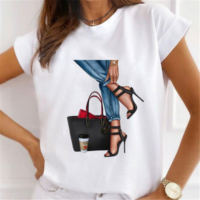 Jauni vasaras apdrukas sieviešu Tkrekli Sieviešu brīvi topi ar ziediem tauriņiem, sirds lūpām, kafija Graphic O kaklam, īsām piedurknēm T-krekli