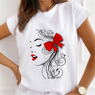 Jauni vasaras apdrukas sieviešu Tkrekli Sieviešu brīvi topi ar ziediem tauriņiem, sirds lūpām, kafija Graphic O kaklam, īsām piedurknēm T-krekli