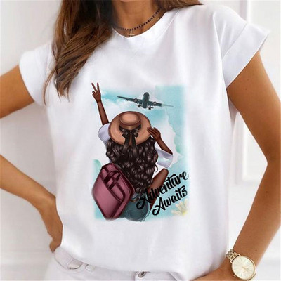 Jauni vasaras apdrukas sieviešu Tkrekli Sieviešu brīvi topi ar ziediem tauriņiem, sirds lūpām, kafija Graphic O kaklam, īsām piedurknēm T-krekli