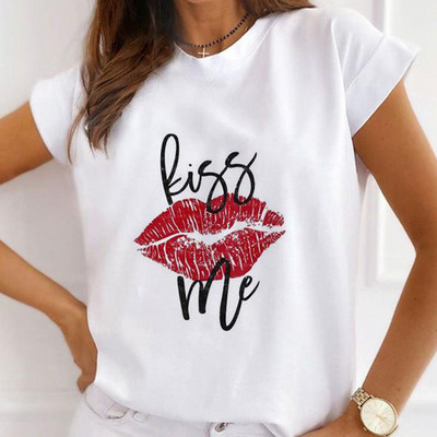 Jauni vasaras apdrukas sieviešu Tkrekli Sieviešu brīvi topi ar ziediem tauriņiem, sirds lūpām, kafija Graphic O kaklam, īsām piedurknēm T-krekli