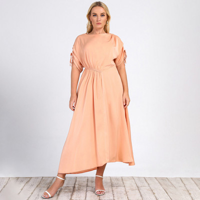 Liela izmēra sieviešu eleganta, gara kleita, ikdienas halāts ar apaļu kakla izgriezumu, īsām piedurknēm, tievs viduklis, vasaras kleita ballītei Lady Vestidos