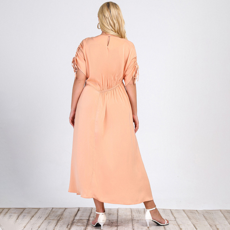 Liela izmēra sieviešu eleganta, gara kleita, ikdienas halāts ar apaļu kakla izgriezumu, īsām piedurknēm, tievs viduklis, vasaras kleita ballītei Lady Vestidos