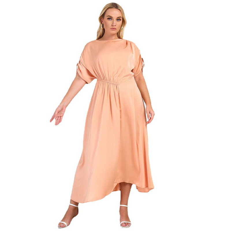 Liela izmēra sieviešu eleganta, gara kleita, ikdienas halāts ar apaļu kakla izgriezumu, īsām piedurknēm, tievs viduklis, vasaras kleita ballītei Lady Vestidos